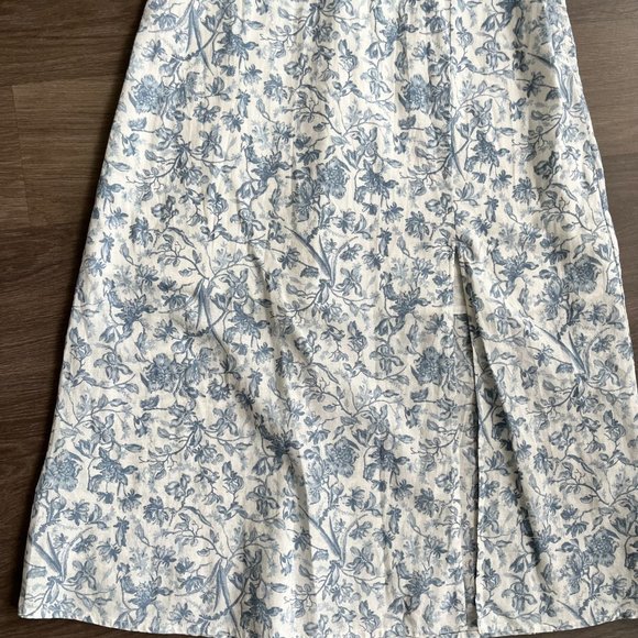 NWT Lucky Brand Blue & White Lined Bustier Style Floral Midi Dress w Side Slit - Picture 4 of 13